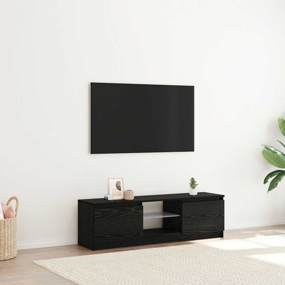Mueble de TV con luces LED roble negro 120x30x36