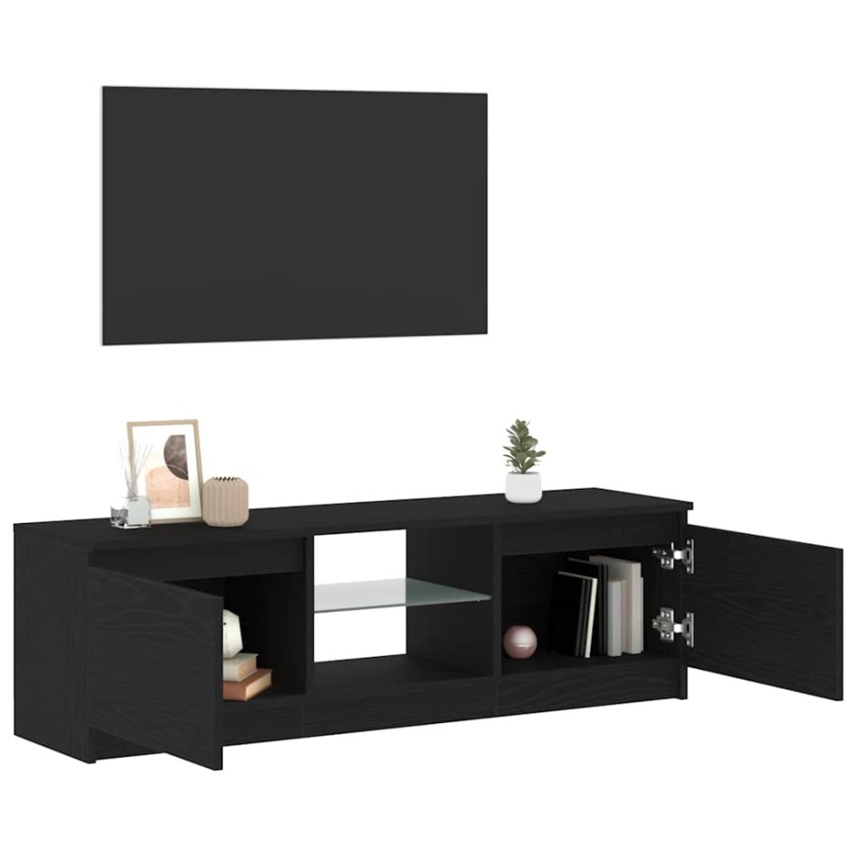 Mueble de TV con luces LED roble negro 120x30x36