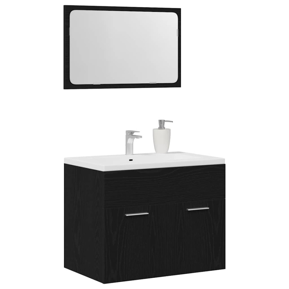 Juego de muebles de baño 2 pzas roble negro Madera