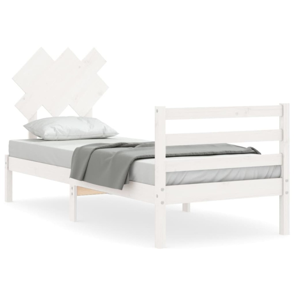 Estructura de cama con cabecero madera maciza blanco 90x200