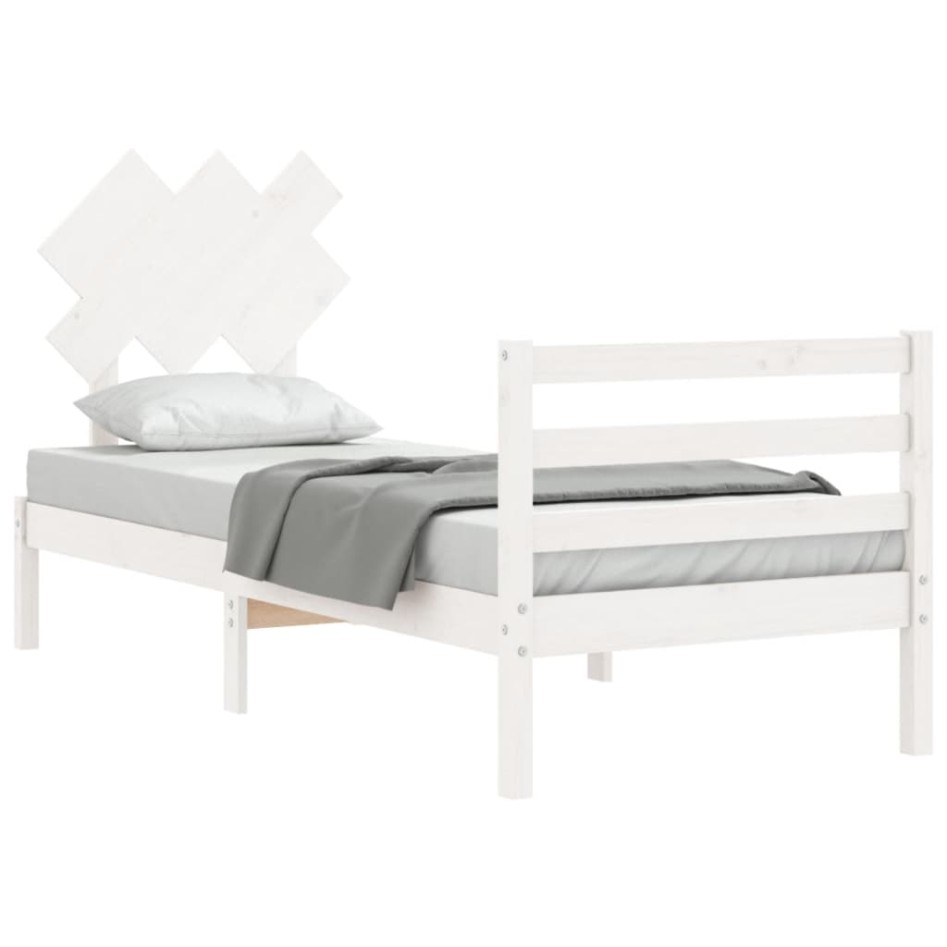 Estructura de cama con cabecero madera maciza blanco 90x200
