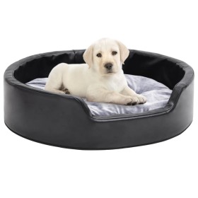 Cama para perros felpa y cuero sintético negro gris 69x59x19