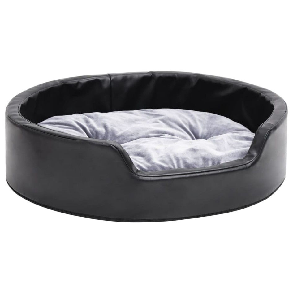 Cama para perros felpa y cuero sintético negro gris 69x59x19