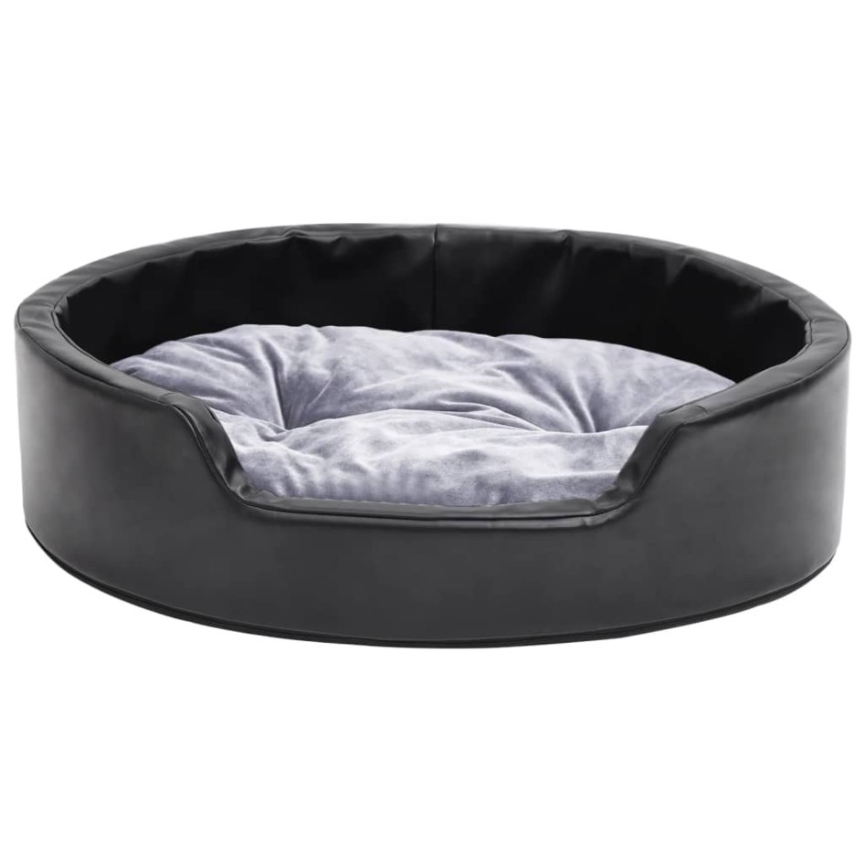 Cama para perros felpa y cuero sintético negro gris 69x59x19