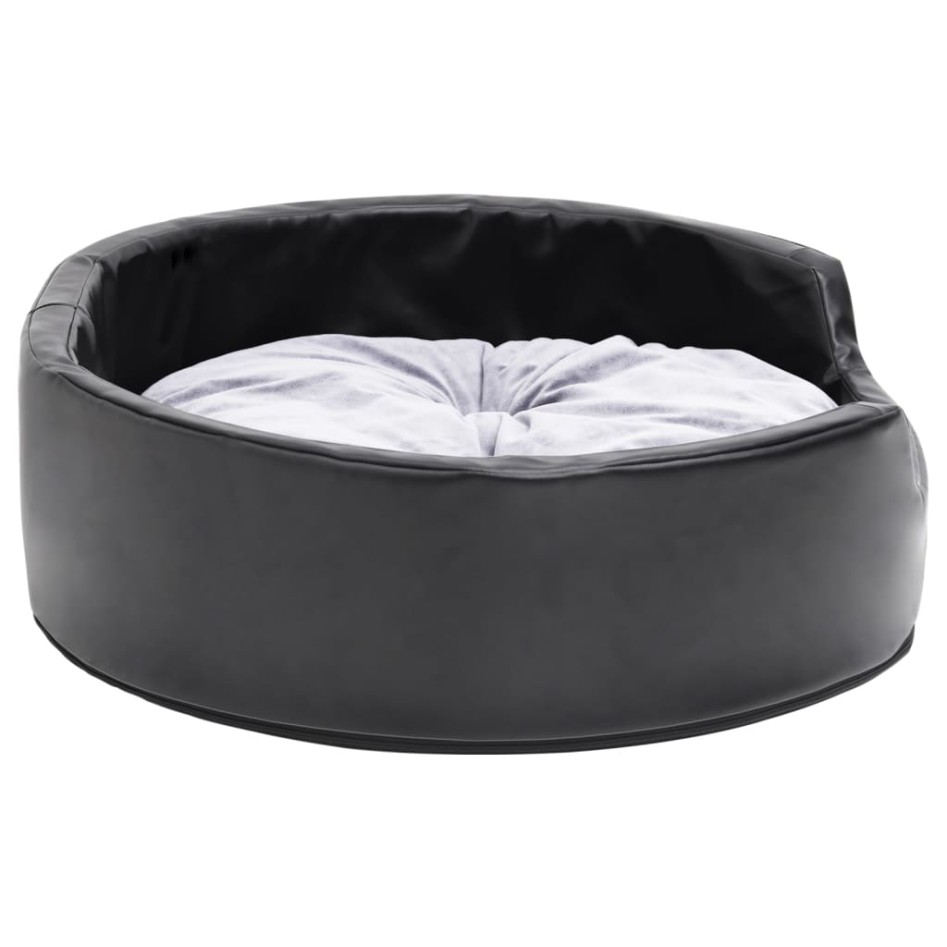 Cama para perros felpa y cuero sintético negro gris 69x59x19
