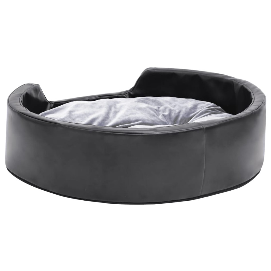 Cama para perros felpa y cuero sintético negro gris 69x59x19