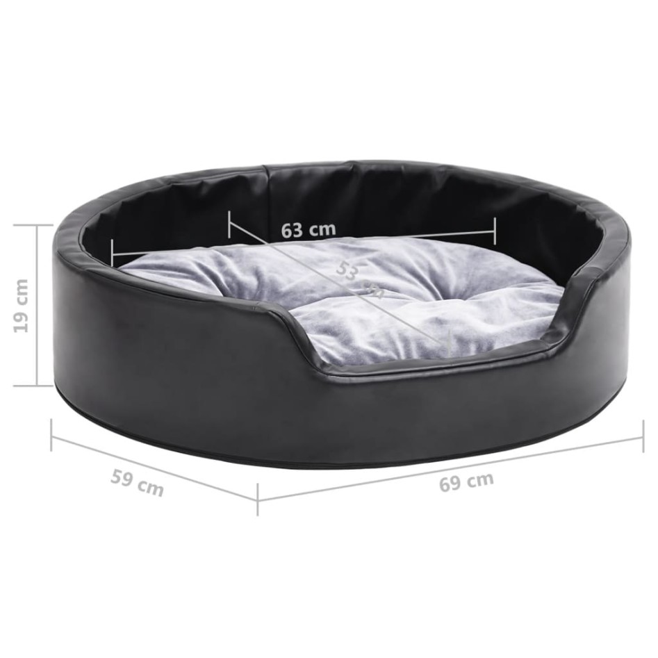 Cama para perros felpa y cuero sintético negro gris 69x59x19