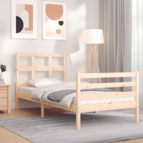 Estructura de cama con cabecero madera maciza 90x200