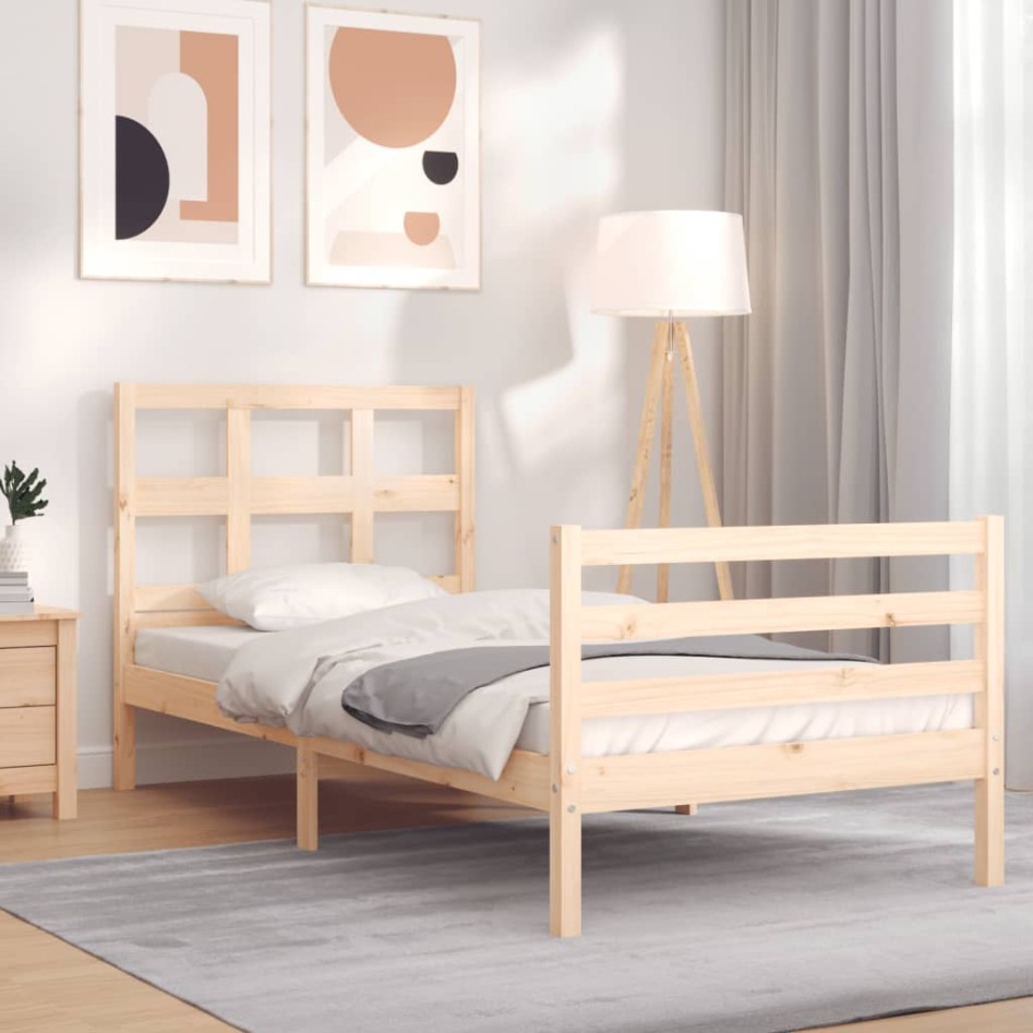 Estructura de cama con cabecero madera maciza 90x200