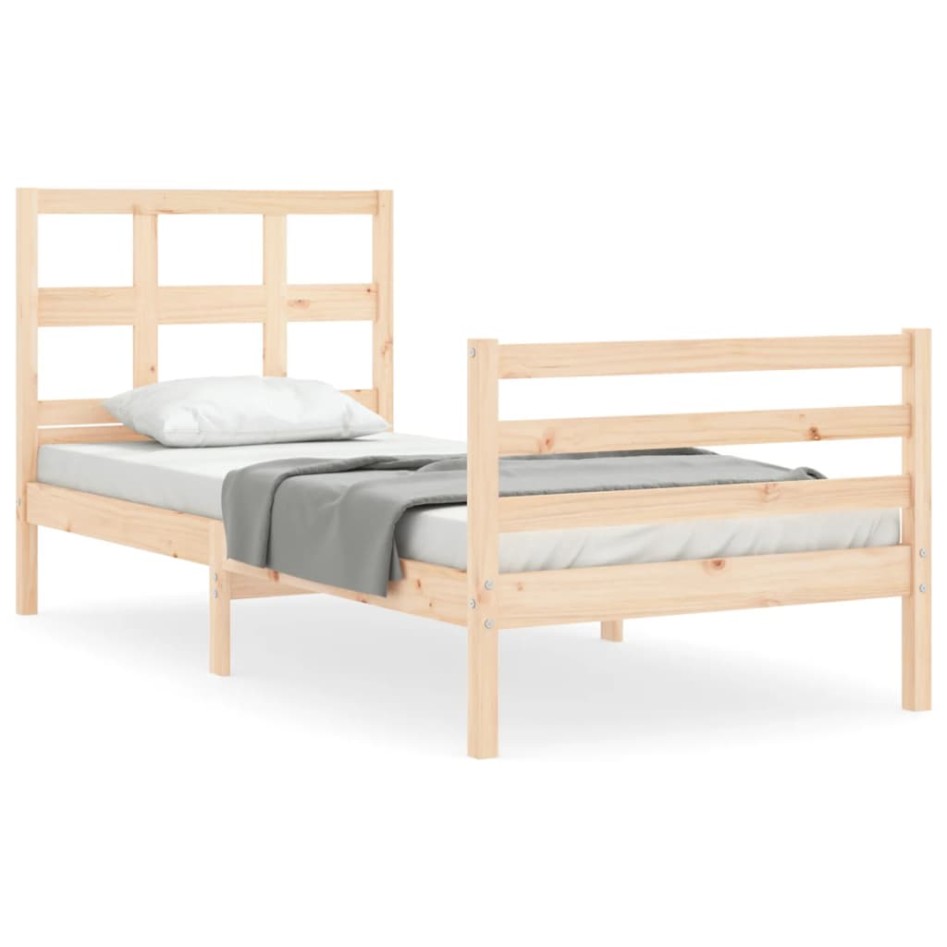 Estructura de cama con cabecero madera maciza 90x200