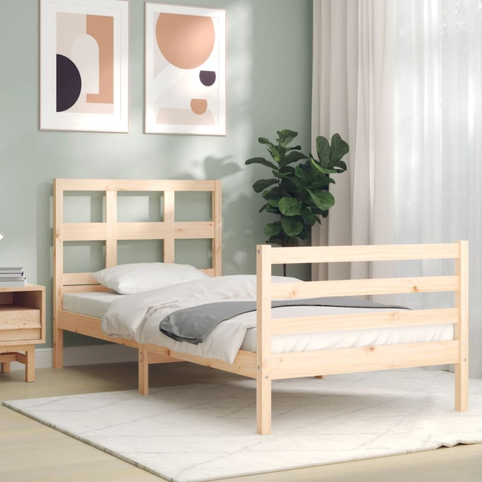 Estructura de cama con cabecero madera maciza 90x200