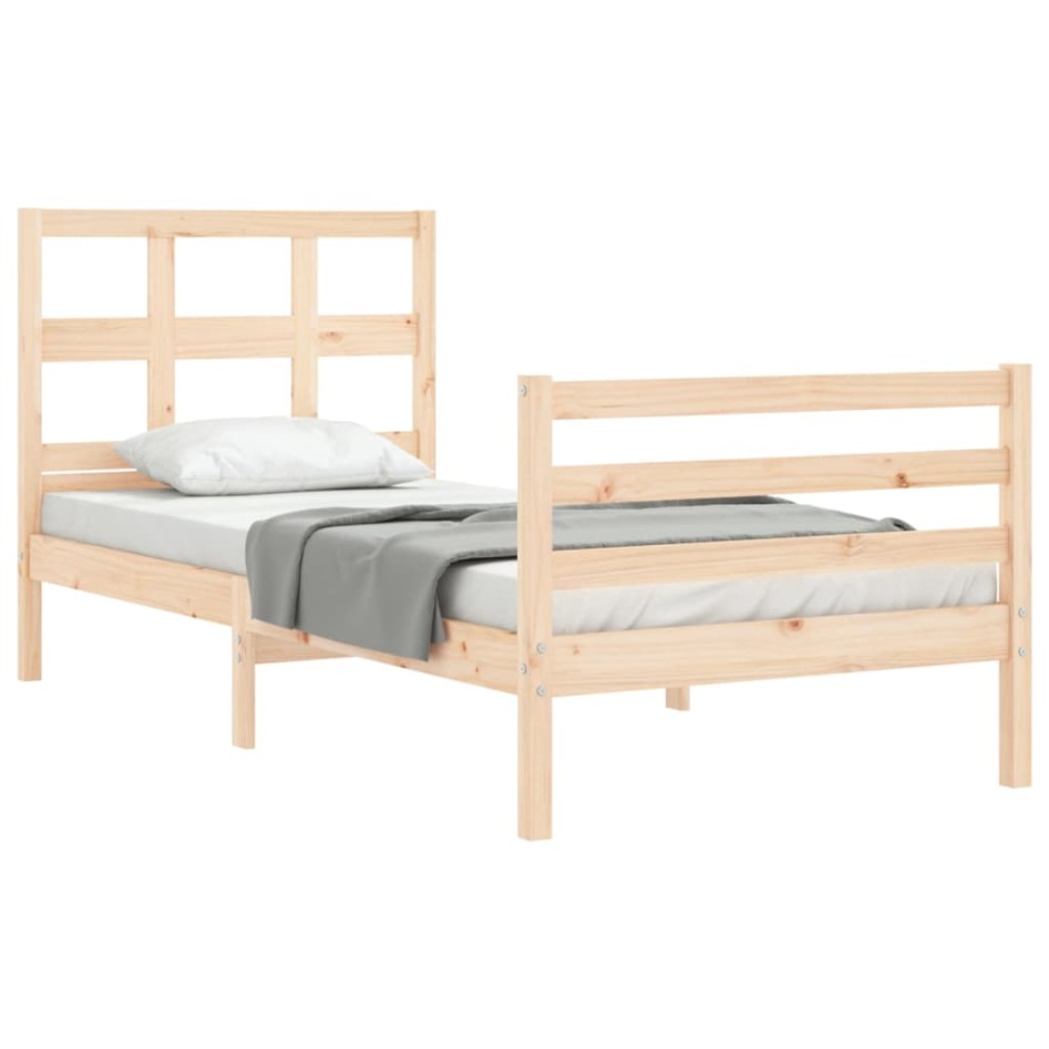 Estructura de cama con cabecero madera maciza 90x200