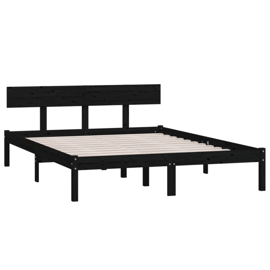 Estructura de cama de madera maciza de pino negro 140x190