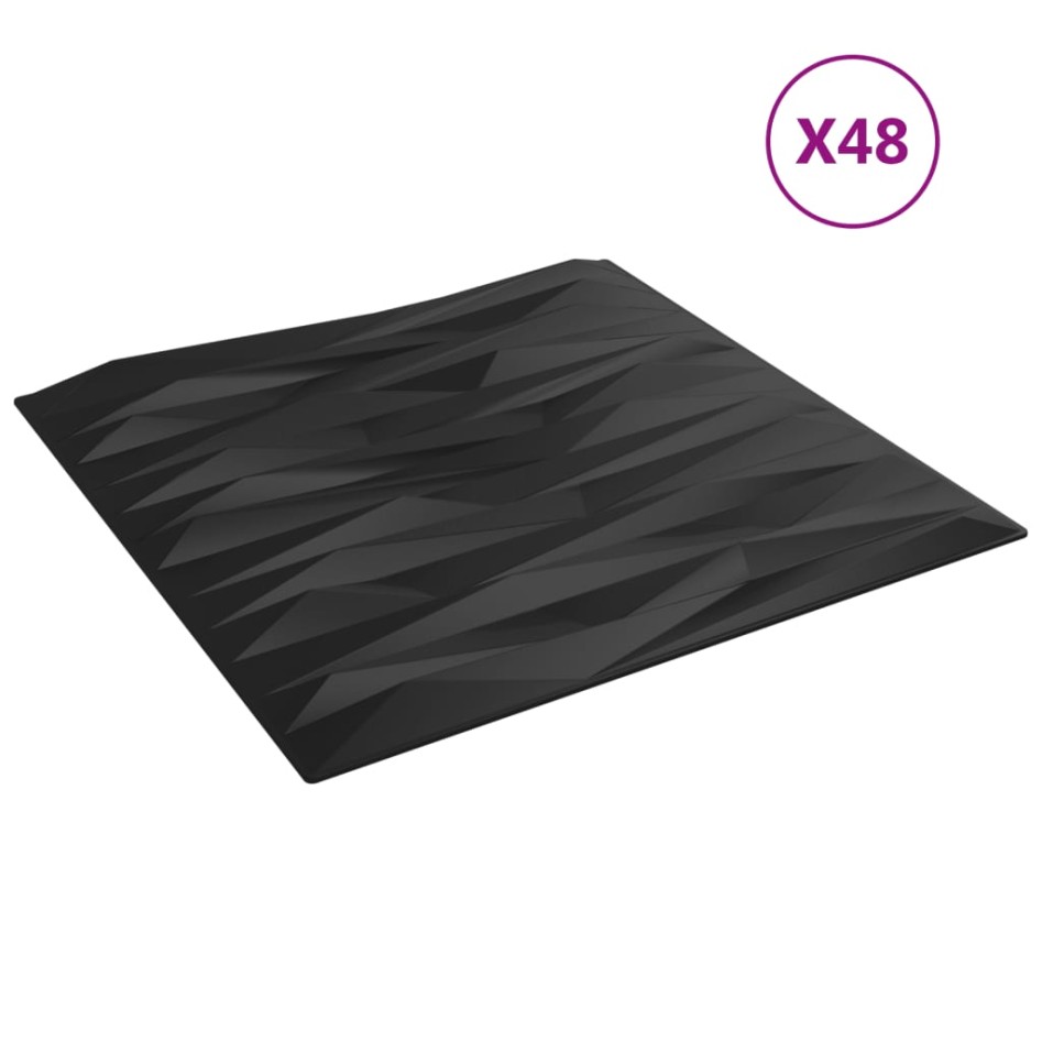 Paneles de pared 48 uds XPS piedra negro 50x50 cm 12