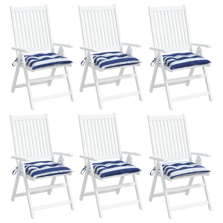 Cojines de silla 6 uds tela a rayas azul y blanco 40x40x7
