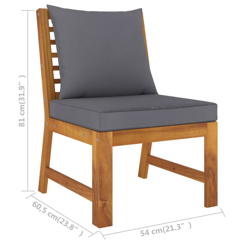 Sofá seccional central con cojín gris oscuro madera de