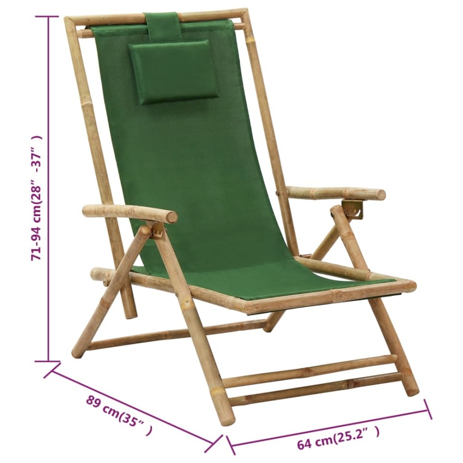 Silla de relax reclinable de bambú y tela