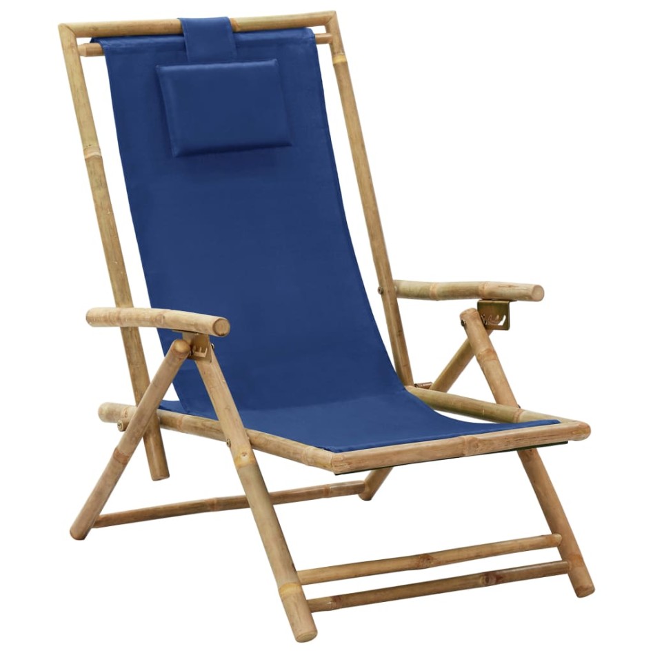Silla de relax reclinable de bambú y tela azul