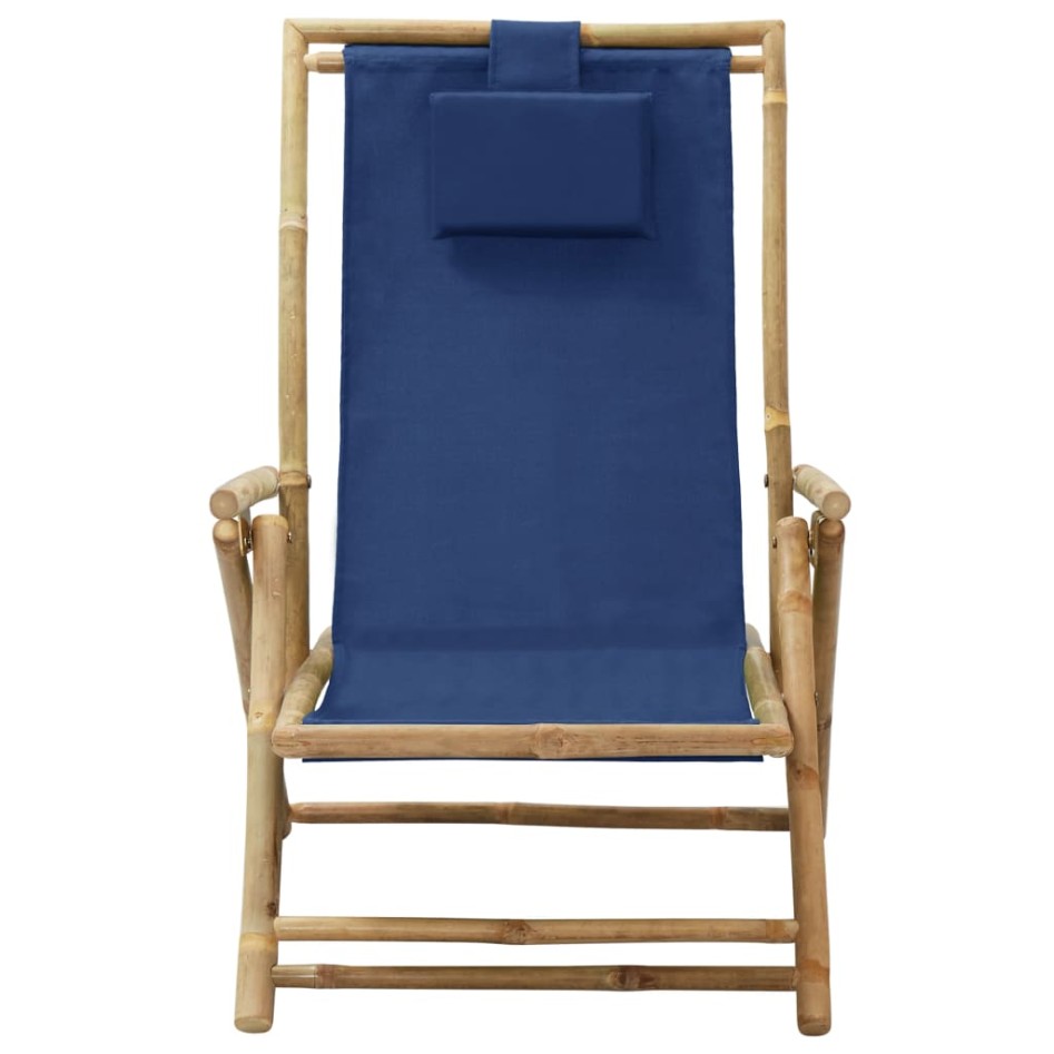 Silla de relax reclinable de bambú y tela azul