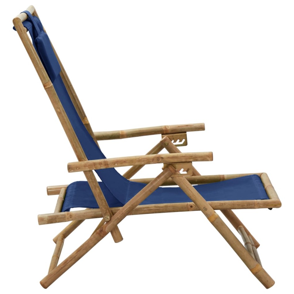 Silla de relax reclinable de bambú y tela azul