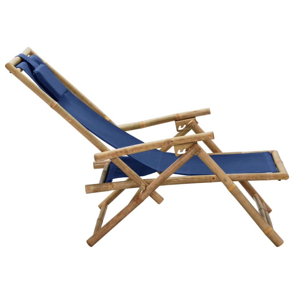 Silla de relax reclinable de bambú y tela azul