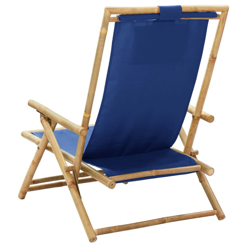 Silla de relax reclinable de bambú y tela azul