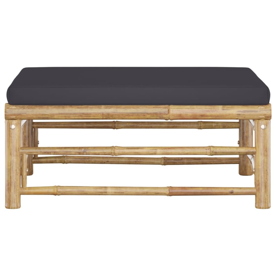 Reposapiés de jardín bambú con cojín gris