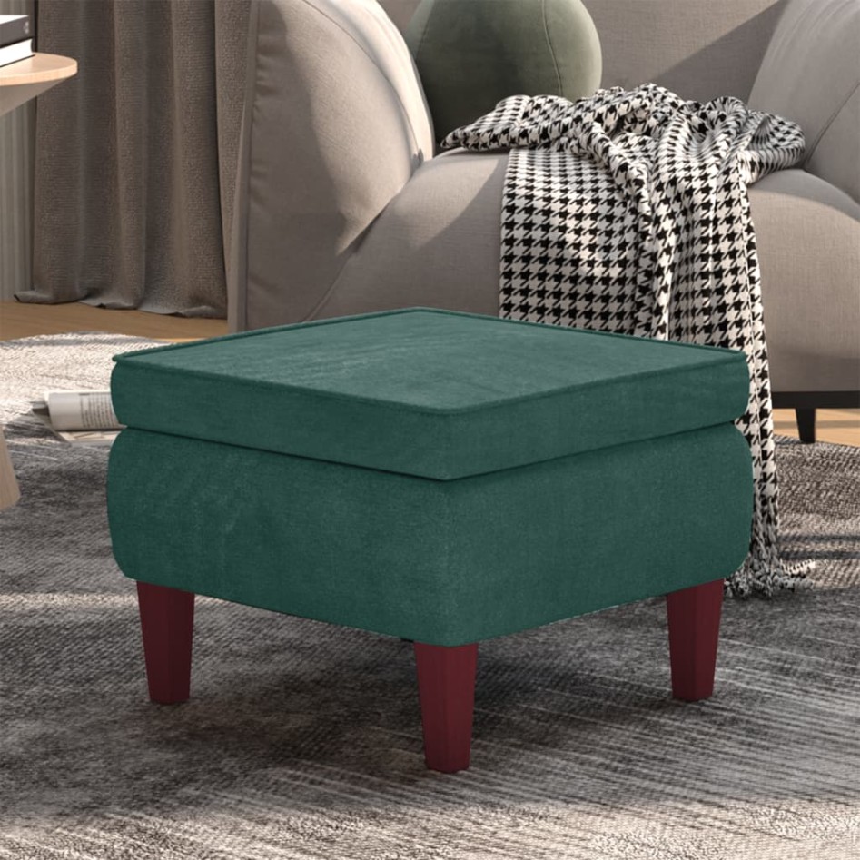 Taburete con patas de madera terciopelo verde