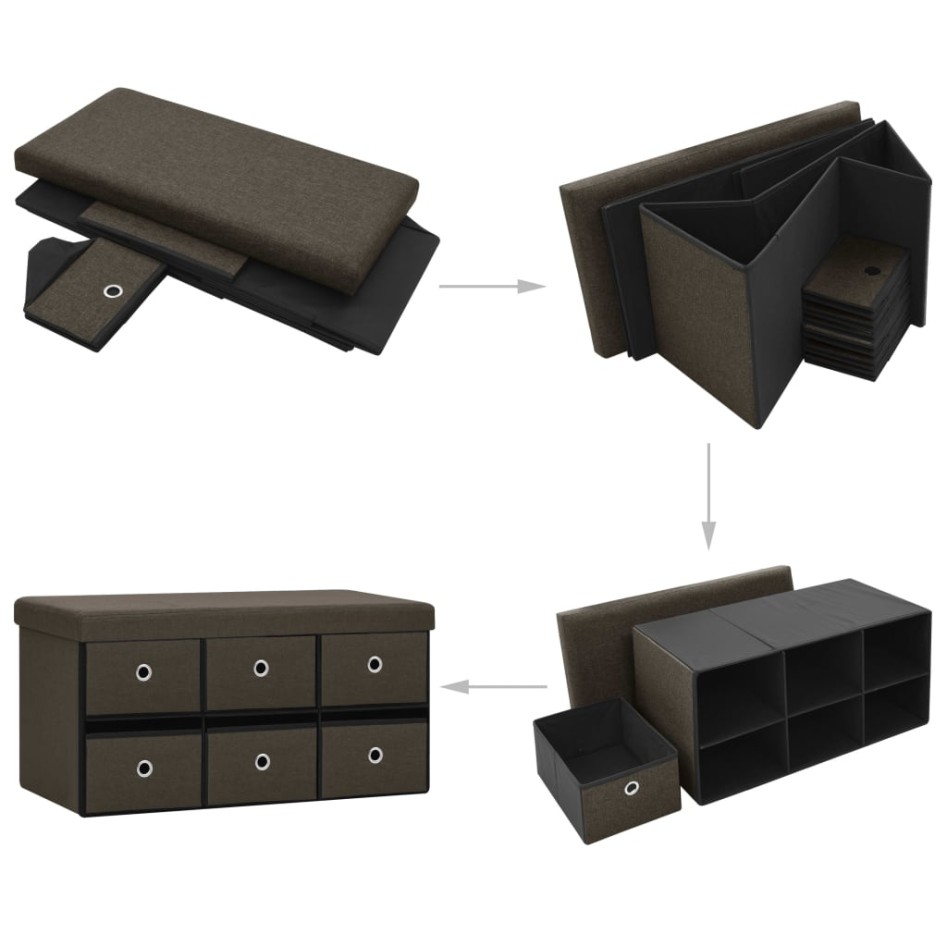 Banco de almacenaje plegable lino sintético marrón 76x38x38