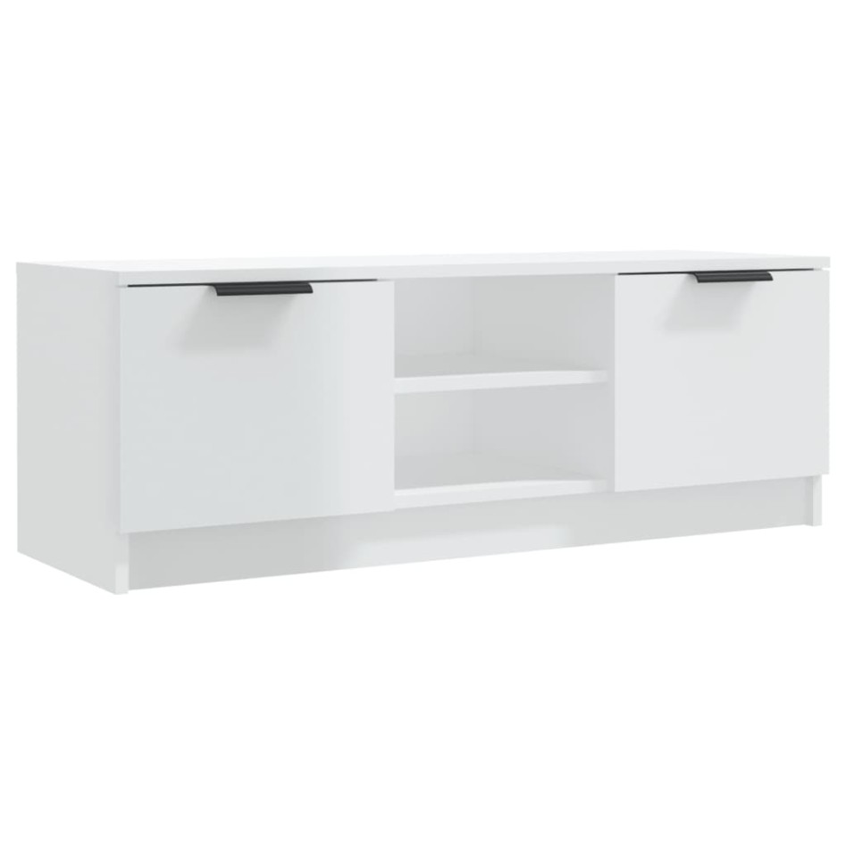 Mueble de TV madera contrachapada blanco brillo 102x35x36,5