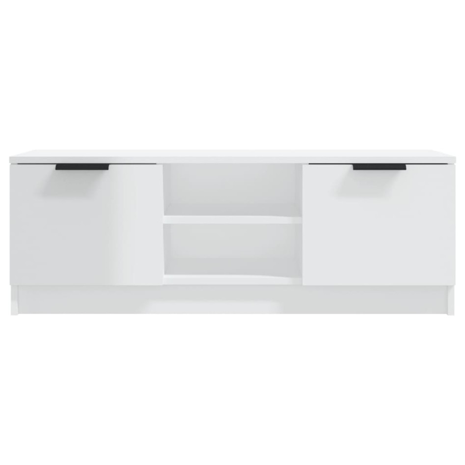 Mueble de TV madera contrachapada blanco brillo 102x35x36,5