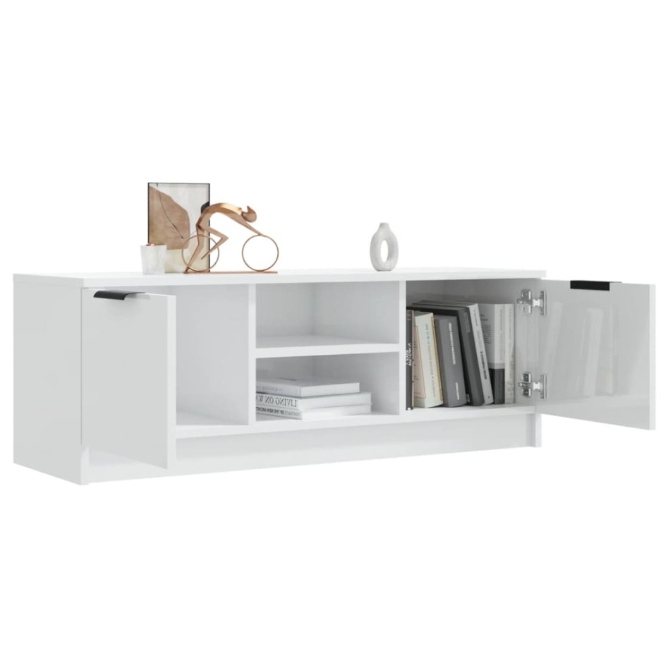 Mueble de TV madera contrachapada blanco brillo 102x35x36,5