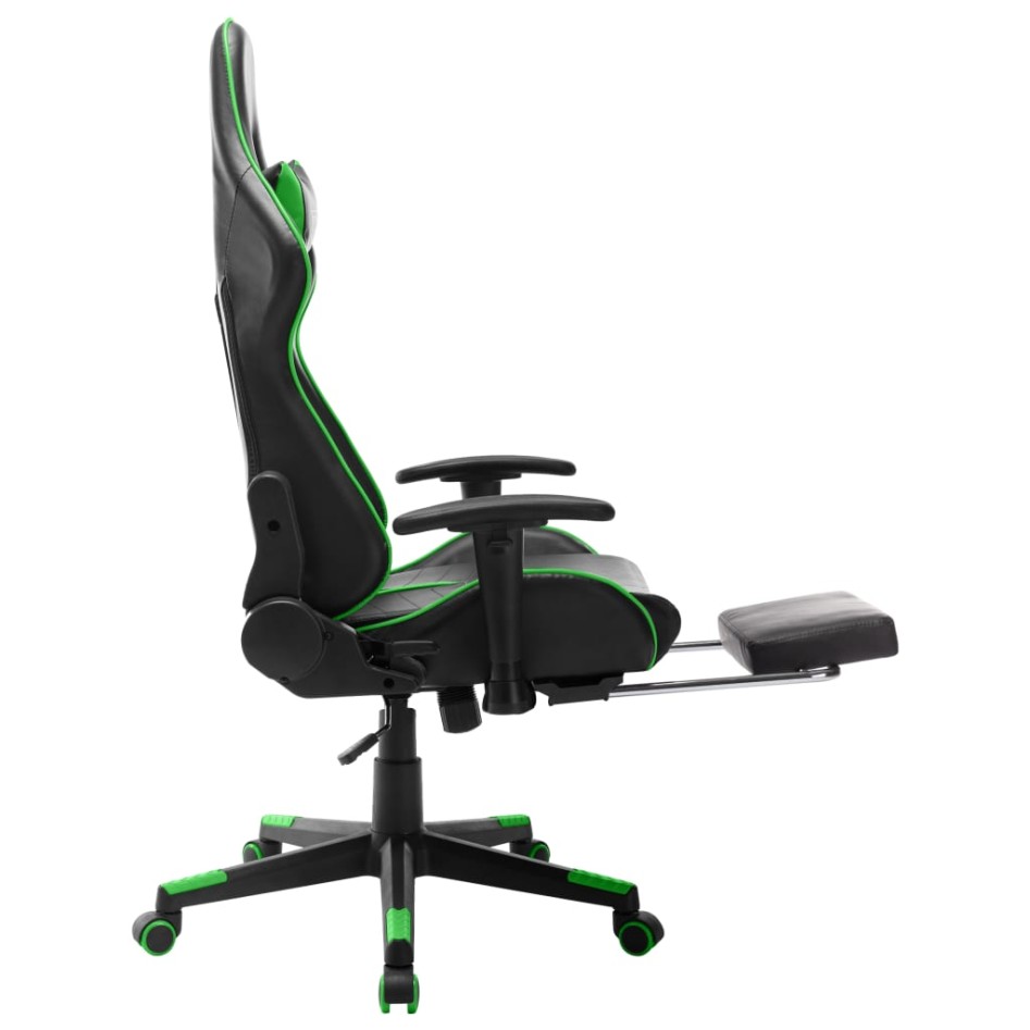 Silla de gaming con reposapiés cuero sintético negro y