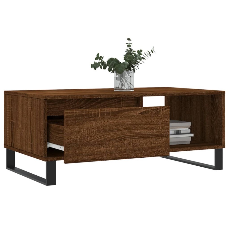 Mesa de centro madera contrachapada marrón roble 90x50x36,5