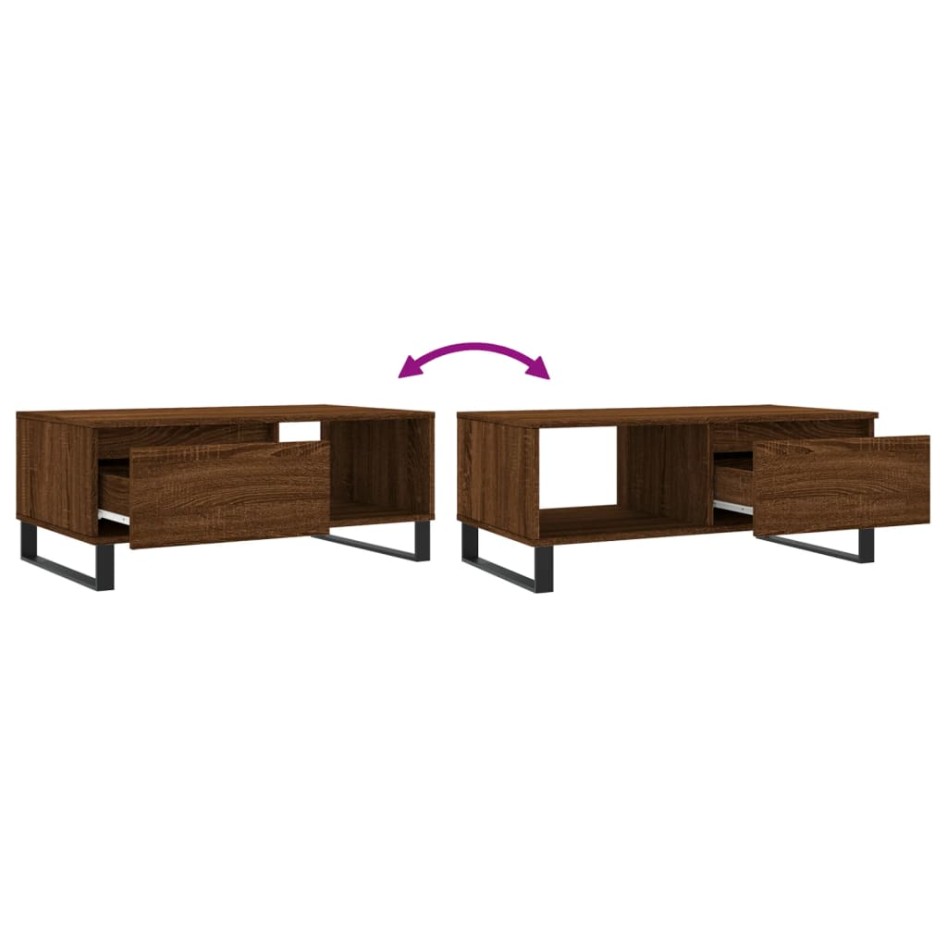 Mesa de centro madera contrachapada marrón roble 90x50x36,5