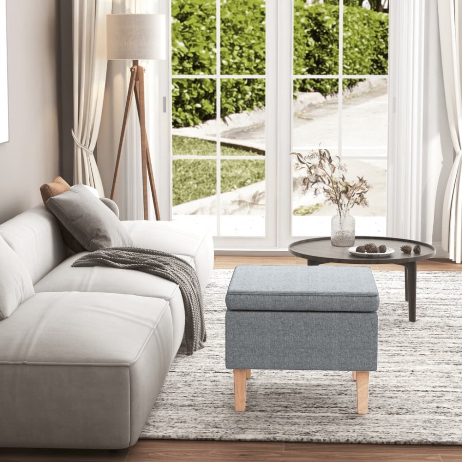 Taburete con patas de madera tapizado tejido gris