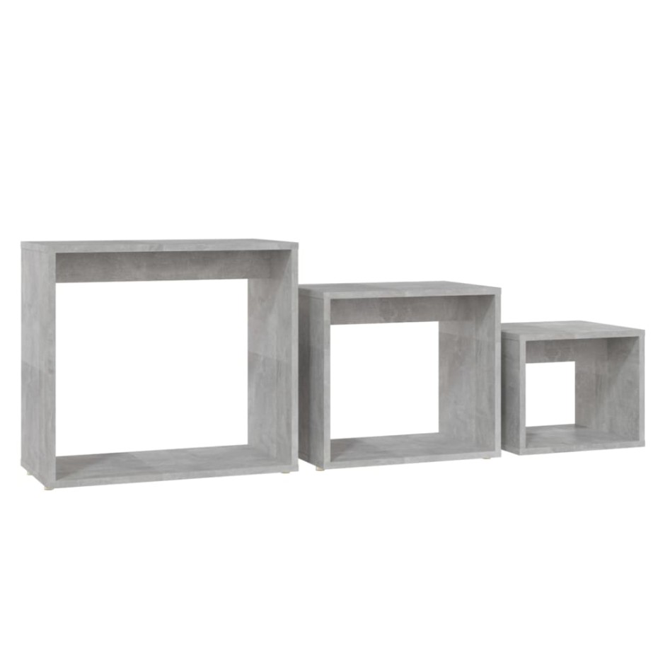 Mesas apilables 3 piezas madera contrachapada gris