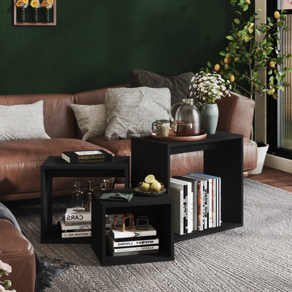 Mesas apilables 3 piezas madera contrachapada