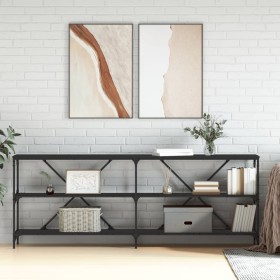 Mesa consola hierro y madera de ingeniería negro 200x30x75