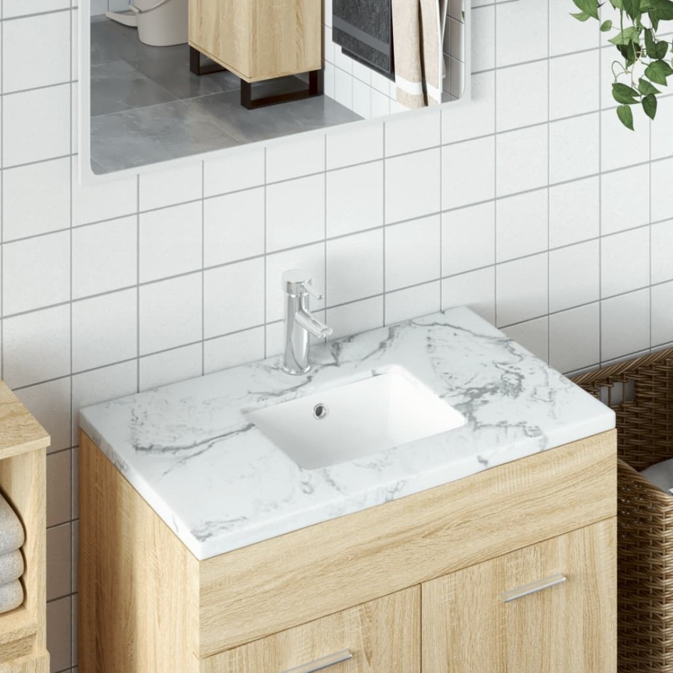 Lavabo de baño rectangular cerámica blanco 39x30x18,5