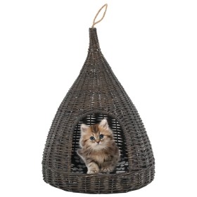 Casa para gatos con cojín forma tipi sauce natural gris
