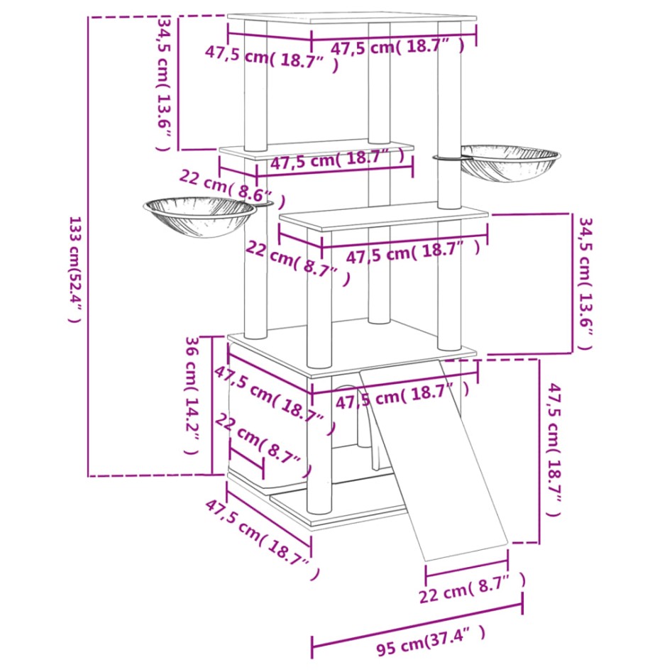 Rascador para gatos con postes de sisal color crema 133