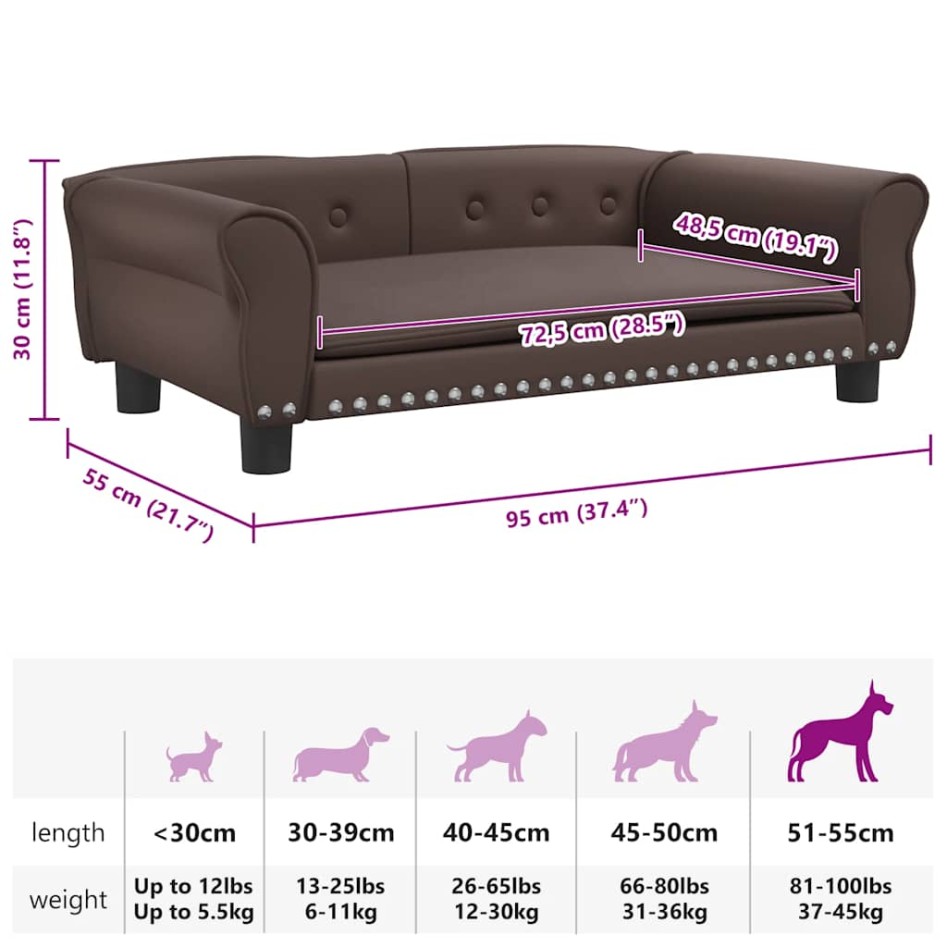 Cama para perros de cuero sintético marrón 95x55x30