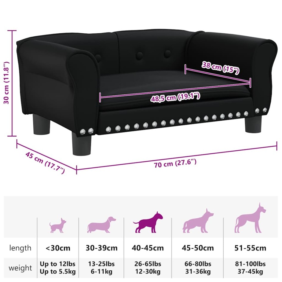 Cama para perros de cuero sintético negra 70x45x30
