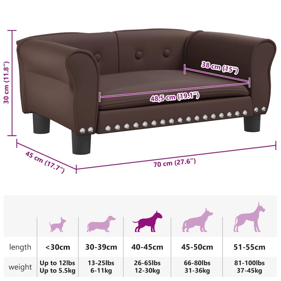 Cama para perros de cuero sintético marrón 70x45x30