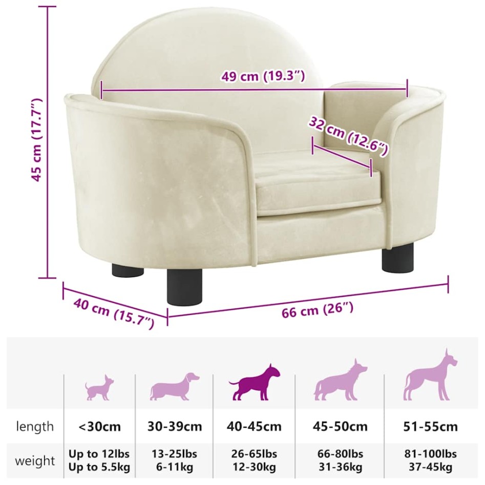 Cama para perros de terciopelo crema 66x40x45