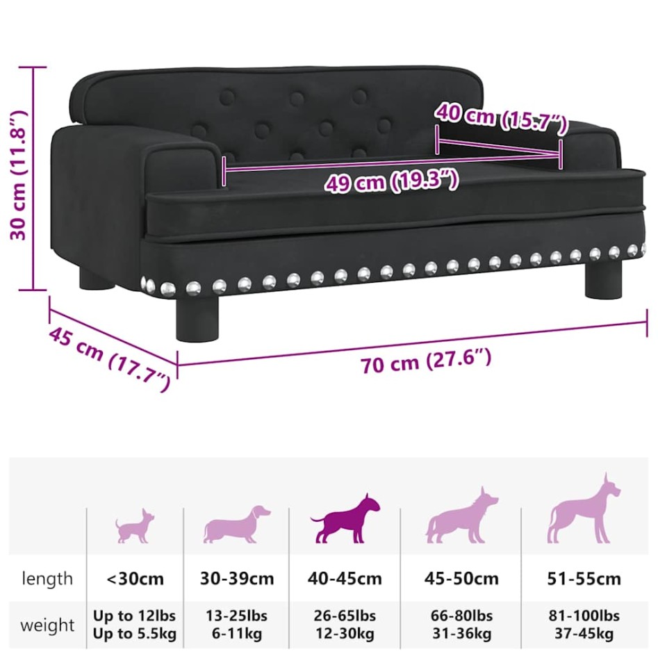 Cama para perros de terciopelo negra 70x45x30