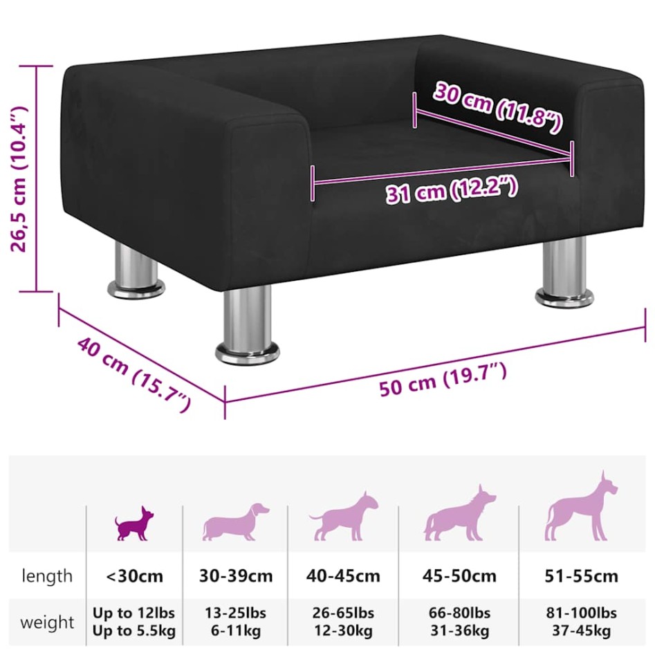 Cama para perros de terciopelo negra 50x40x26,5
