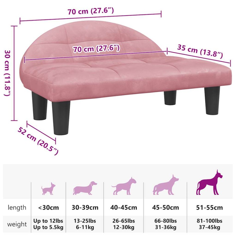 Cama para perros de terciopelo rosa 70x52x30
