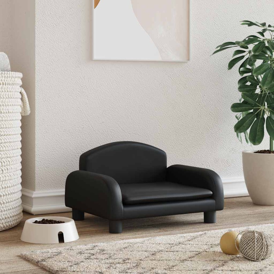 Cama para perros de cuero sintético negra 50x40x30